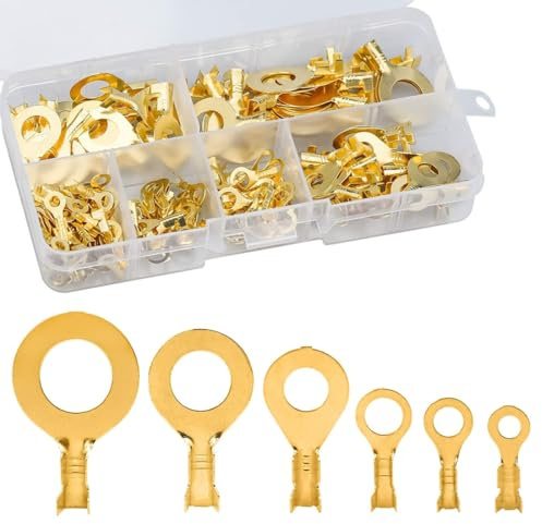 150 terminales de cable con ojal, terminales de anillo de latón, conectores de cable, terminales de crimpado de anillo de latón, aisladores, terminales de anillo M3, M4, M5, M6, M8 y M10.