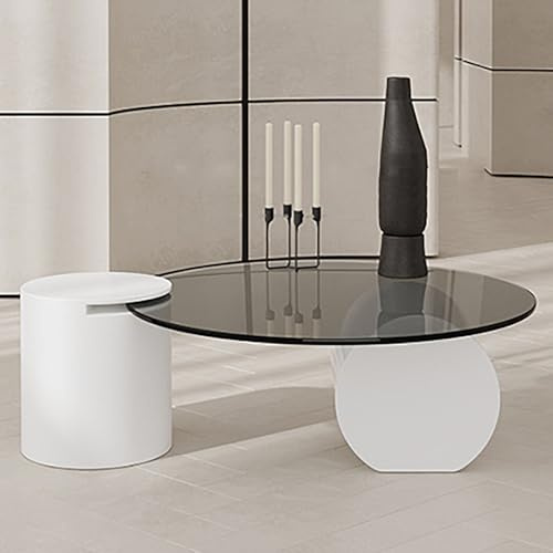 Rivorne Couchtisch Rund Glas mit Glasplatte, Couchtisch 2er Set, Carbon Steel Base, Simple Style für Wohnzimmer, Schlafzimmer, Balkon-Easy to Assemble(White,80x30cm/31x12in)