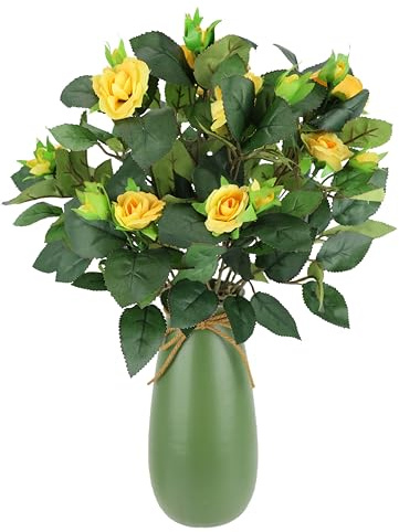 Flair Flower Rosenstrauß künstlich in Vase 38cm Rosenbusch Kunstblumen Strauß Bouquet Seidenblumen Blumenbouquet Blumenstrauß Blumenschmuck Blumendeko Künstliche Rose Ranunkeln Hochzeitsdeko