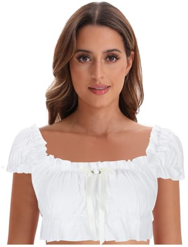 Cokbyavla Womens Oktoberfest Dirndl Blouse, Oktoberfest T-Shirt Short Sleeve For Women Bavarian Costumes For Women Lace Lingerie German Beer Crop Tops Crop Top V Neck Dirndl S XL