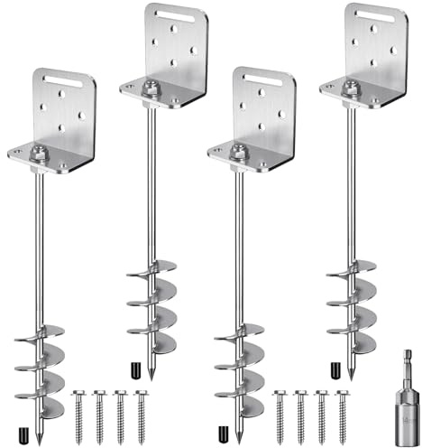 Insaga 24'' Heavy Duty Ground Anchors Screw in 10mm Solid Steel with L Bracket for Trampoline Mobile Home Swing Set Shed Carport Tent Earth Anchor Fence, 2.7 Helix Blade & Chrome Plated Finish, 4Pack