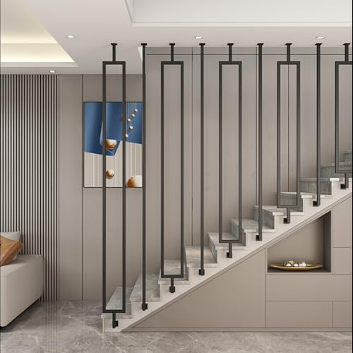 Customizable Stair Handrail, Side-Mount Iron Railing, Easy Install for Indoor Stairs & Concrete Steps, Black, Height 180cm (5.9ft), Durable Safety Guardrail