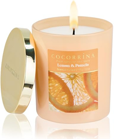 COCORRÍNA Candela Profumata in Cera di Soia in Vetro 140g, Lemon & Pomelo, 31 Ore di Combustione, Stoppino in Cotone, Candela Aromatica Naturale Regalo per Donna e Uomo, Ideale per Natale e Compleanni