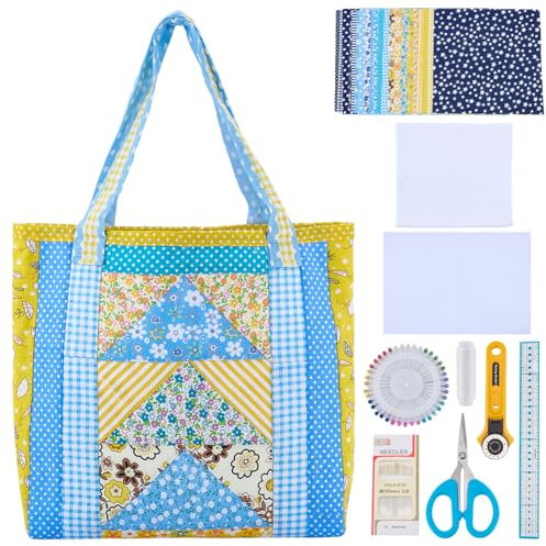 WEBEEDY Fai da te Piccola Borsa Trapuntata Kit Triangolare Borsa A Tracolla Trapuntata Starter Kit Con 3 Colori 21 Tessuti Strumenti QuilttTools E Passo Dopo Passo Video Tutorial Per Principiante