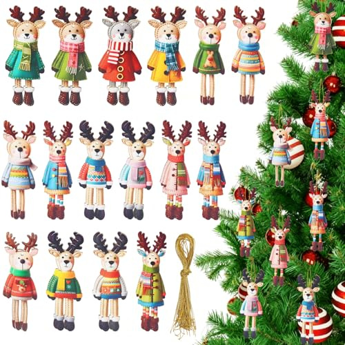 32 stycken julgranshängen i trä, julgransprydnad, renar, trä, julgranspynt, hängsmycke, julgransdekoration för jul presenter gör-det-själv juldekoration, pyssel barn, jul