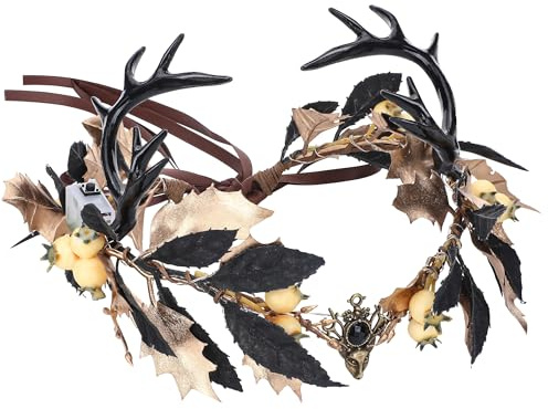 MOSTORY Geweih Elfen Kopfschmuck Antler Crown für Renaissance Faschingskostüme, Waldblumen Circlet Feen Krone für Hirschbekleidung Cosplay Karneval