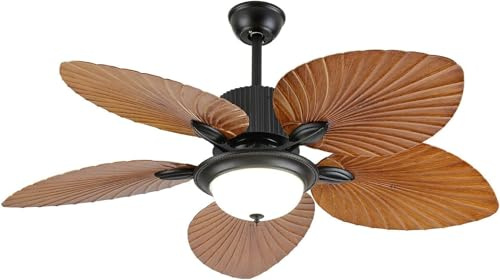 MESOVFCA Tropical Ceiling Fans with Light 52 inch Palm Leaf Ceiling Fan Wood Blades 3 Speed&3 Color Changes Chandelier Fan Lighting Fixture w/Remote for Bedroom Restaurant Kitchen Bedroom Living Room