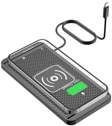 Wireless Car Charger Mat - 15W Fast Charging Base, Heat-Resistant Silicone, Slim Qi with Auto Alignment Feature | Dashboard Power Pad for Cell Phones and Smart Devices