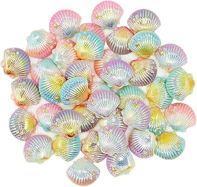 Zcccc 20 farbige Harz-Muschel-Anhänger, glitzerndes Ozean-Design, flache Rückseite, Cabochons für Dekoration, Handyhülle, Scrapbooking