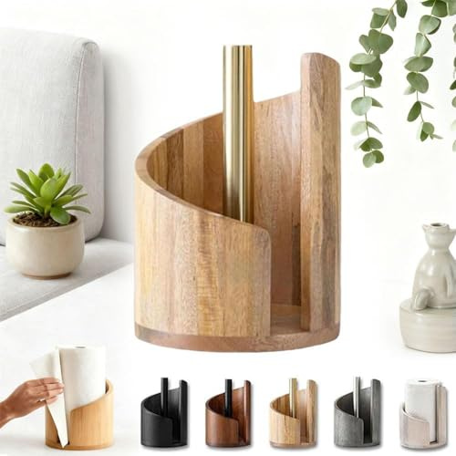 Porta carta da cucina Mountain, supporto per rotolo di carta da cucina su piano di lavoro, con base in legno di mango e supporto in ferro, design a strappo con una mano, adatto per rotoli jumbo per