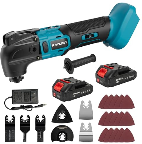 Cordless Oscillating Multi-Tool Kit with 2 Batteries, Brushless Motor, 6 Speed, 4° Oscillation Angle, 22PCS Accessories, for Cutting/Grinding/Sanding