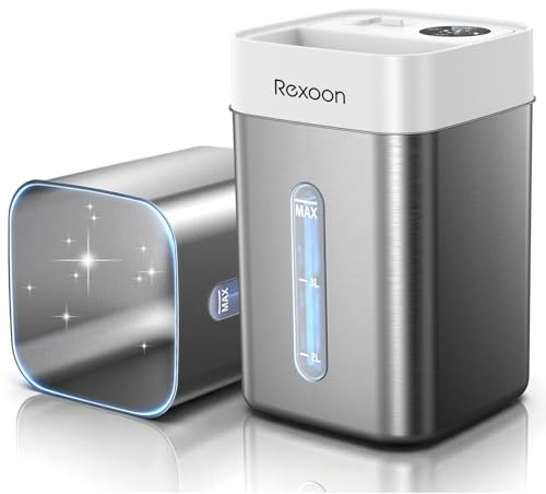[2026 NEW]4.6L Stainless Steel Humidifier for Bedroom, Cool Mist Humidifiers Baby 30HRS Runtime, Ultra-Quiet, Night Light, Top Fill Ultrasonic, Easy to Clean, Humidifiers for Office & Indoor Plants