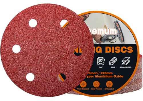 pihemum 30 PCS 225mm Sanding Discs 40 Grit 6 Hole Hook and Loop Drywall Sandpaper for Drywall Sander