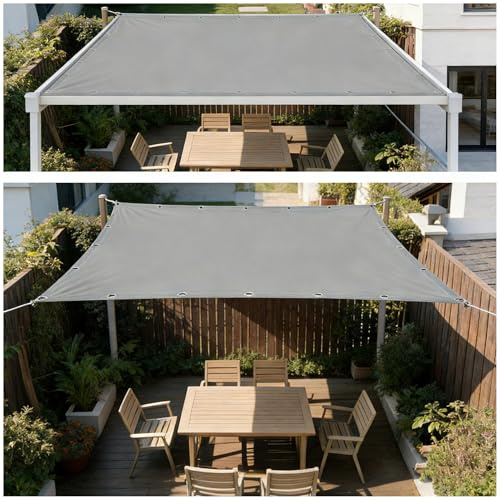 Toldo Vela Rectangular Impermeable - 3x2.4M Gris Claro - Toldo Rectangular con Ojales, 98% Protección Rayos UV para Exterior en Terraza, Jardín, Patio - Incluye Cuerda de Fijación
