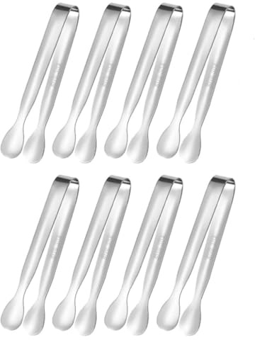 8 Pcs Mini Sweet Tongs, 11cm Stainless Steel Small Tongs for Serving Food Ice Cubes Sweet Sugar Dessert Buffet Tea Appetizer Coffee Bar Picnic (Silver)