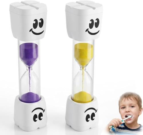 2Piezas Morado+Amarillo 2 Minutos Reloj de Arena para Cepillarse los Diente | Reloj Arena 2 Minutos para Cocina Oficina Juegos Cepillado de Dientes Gestión del Tiempo Práctico para Niños y Adultos Diario