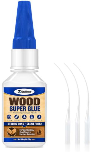 Zynthor Wood Super Glue 30g, Clear Strong Wood Glue with 3 Precision Tips | Fast Curing Waterproof CA Adhesive for Wood Bonding, Furniture Repair, Crack Repair, DIY Crafts and Home Restoration