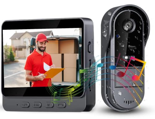 Videoportero Inalámbrico con Pantalla 4,3 Sin WiFi ni App, Timbre con Cámara Exterior IP65 Impermeable para Exterior, Monitor Interior, 135° Gran Angular, Audio Bidireccional y Visión Nocturna