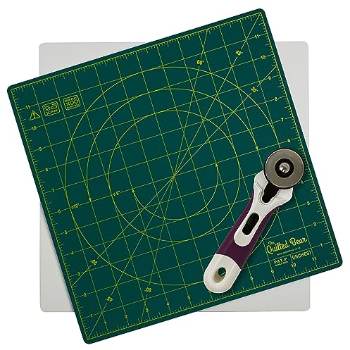 The Quilted Bear 360° Rotating & Lockable Self Healing Cutting Mat 12 x 12 with 45mm Rotary Cutter - Green: Your Ultimate Crafting Companion for Precision and Convenience.