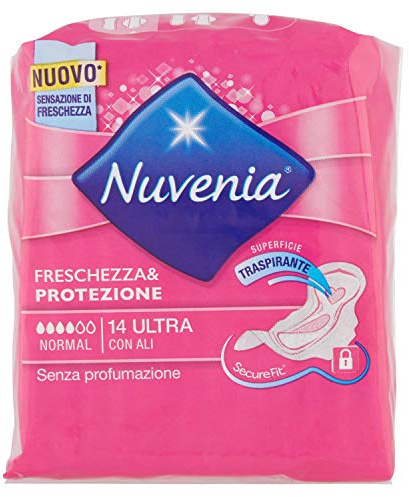 nuvenia Damenbinden mit Flügeln, normal mit SecureFit Ultra Dünn – 4 Packungen insgesamt 56 Einlagen