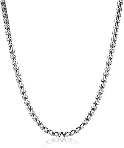 Monily Square Rolo Chain Necklace Stainless Steel Round Box Necklace for Men & Women