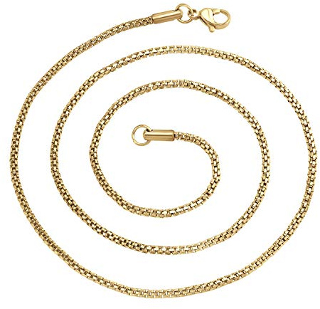 555Jewelry 2mm Mesh Necklace, Mesh Chain, Stainless Steel Necklace for Women, Stainless Steel Necklace for Men, Bismark Round Tube Mesh Box Necklace, Gold, 18 Inch