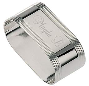 Serviettenring Edelstahl verziert, versilbert mit persönlichen Gravur Name und Motiv ideal für die festlich gedeckte Tafel