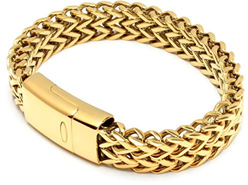 Schmuck-Checker Goldenes Fuchsschwanzarmband Herrenarmband aus 316L Edelstahl mit zuverlässigem Magnetverschluss hochwertig gold Männergeschenk (19.0)