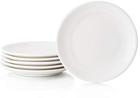 Hinomaru Collection Weiße Porzellanteller, rund, Set mit 6 langlebigen Porzellan-Serviertellern, für Zuhause, Restaurant-Zubehör (17,8 cm D x 1,9 cm H)
