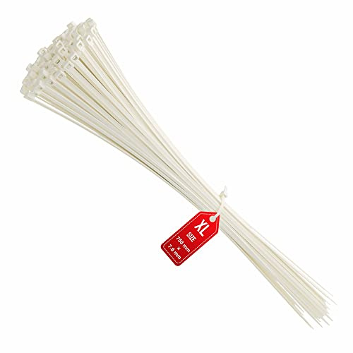 intervisio Collier de Serrage Grande Taille 750 mm x 7,6 mm, Attache Câble, Serre Câbles Grand Rilsan Nylon, Colliers Serre-Cable 750mm, Blanc, Lot de 100 Pièces