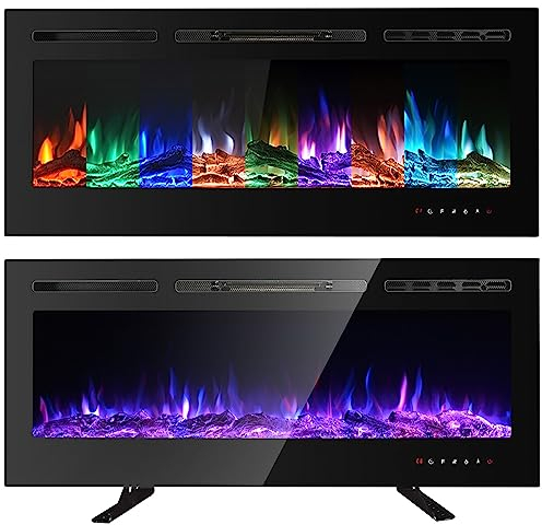 M.C.Haus Camino Elettrico Touch Screen Pannello in Vetro con Inserto a Fiamma Colorata Riscaldatore a Parete Telecomando con Crystal LogSet,900W/1800W (102 cm)