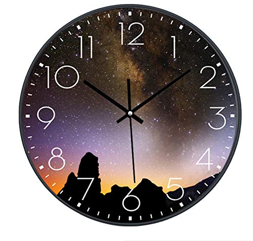 SWECOMZE Reloj de pared silencioso, 25 cm, reloj de pared infantil, esfera con galaxia estrellas espacial cielo estrellado, 10 pulgadas, decoración para salón, habitación infantil (037)
