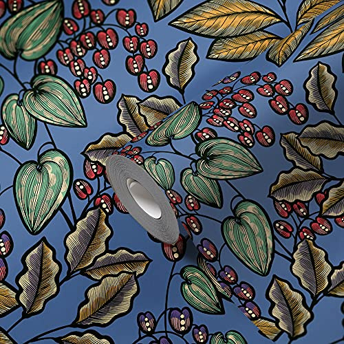 A.S. Création Architects Paper Blumentapete Floral Impression Tapete natürlich PVC-freie Vliestapete blau gelb rot schwarz matt glatt 377541 37754-1, 10.05 m x 0.53 m