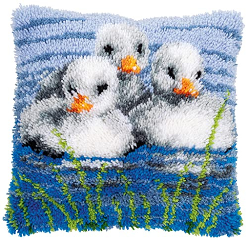 VERVACO Knüpfkissen Set Deko Kissenbezug Knüpfset für Anfänger KÜKEN IM WASSER Basteln Erwachsene Kreativ DIY Handarbeit Kissen zum Selber Knüpfe 40 x 40 cm Latch Hook Kit Knüpfhaken Set Kissen