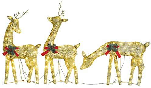 vidaXL Weihnachtsdekoration Rentiere Beleuchtet Weihnachtsbeleuchtung Weihnachtsdeko Weihnachten Dekofigur 270x7x90cm Golden Warmweiß