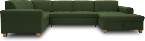 DOMO. collection Wohnlandschaft Sugar, Steppung & U-Form, grün | Longchair rechts, großzügige Wohnlandschaft mit klassischem Design und eleganter Steppung, 162 x 333 x 199 cm (BxTxH)