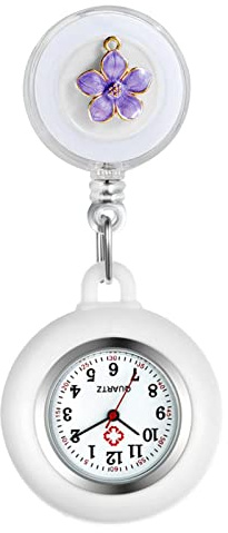 Avaner Krankenschwester Uhr Schwesteruhr Analog Quarzwerk Pflegeruhr Ansteckuhr mit Clip Hanging Medical Taschenuhr FOB-Uhr mit Silikonhülle Blumen Smiley Gesicht für Krankenschwester Arzt Doktor