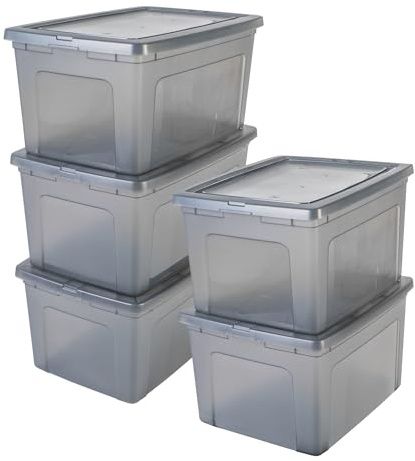 Iris Ohyama Vielseitige Aufbewahrungsboxen, 2L, 5er-Set, Grau, Deckel leicht schließbar, Stapelbar, Plastik, Für Schrank, Regale, Klassenzimmer, Organisation, Spielzeug, Kunstbedarf, Schuhe, MCB-50