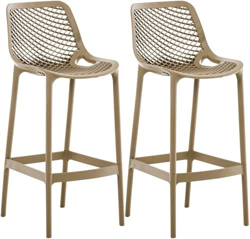 CLP Barhocker 2er Set Garten wetterfest Air, Gartenstühle mit Lehne, Tresenstühle wetterfest UV-beständig aus Kunststoff, bis 160 kg - Farbe Schlamm