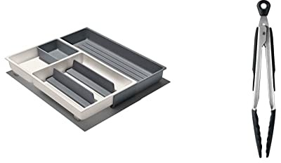 OXO Good Grips Large Expandable Kitchen Tool Drawer Organizer & Good Grips 22.8 cm Tongs with Silicone Heads