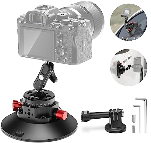 NEEWER 6/15.2cm Suction Cup Mount with Ball Head Magic Arm, Metal Suction Cup Mount on Car Windshield Dash for Action Camera/Phone Holder, with 1/4 & 3/8 Mounting Holes for ARRI