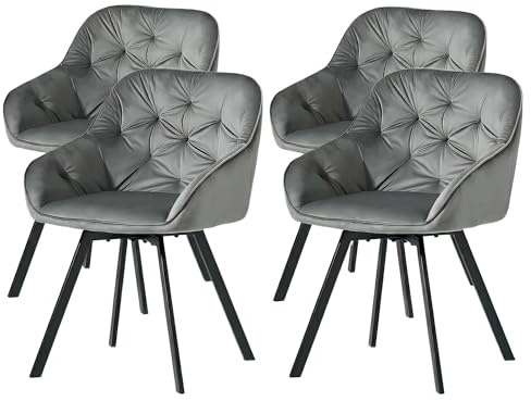 CLIPOP Samt Esszimmerstühle Drehbar 4er Set, Samt Grau Gepolstert Sessel Küchenstuhl mit Armlehne Freizeit Polsterstuhl Bequem Sitz Drehstuhl für Esszimmer Wohnzimmer Büro, (2, Grau)