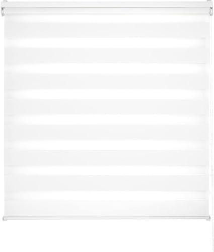 Estoralis | Vera | Doppelrollo Keine Kassette | Doppelter Stoff, Tag und Nacht | Farbe - Weiß | 125 x 180 cm. (Breite/Höhe) Stoffgröße 122 x 175 cm. | Rollos für Fenster und Türen