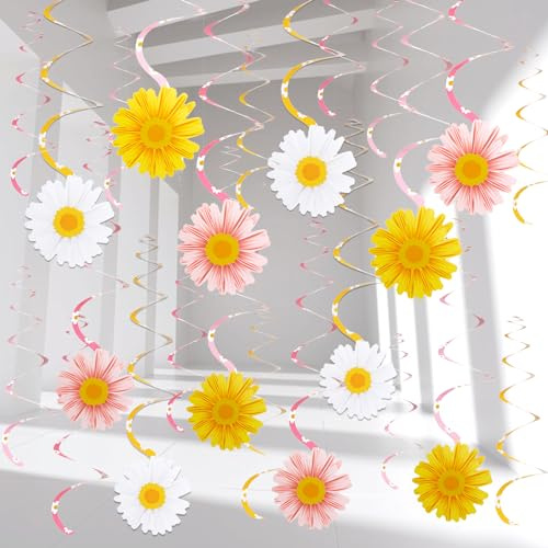 EASY JOY 24 PCS Daisy Hanging Swirls Flower Decorations | Summer Flower Garden Party Decorations Daisy Hanging Decorations for School Classroom, Birthday and Summer Party