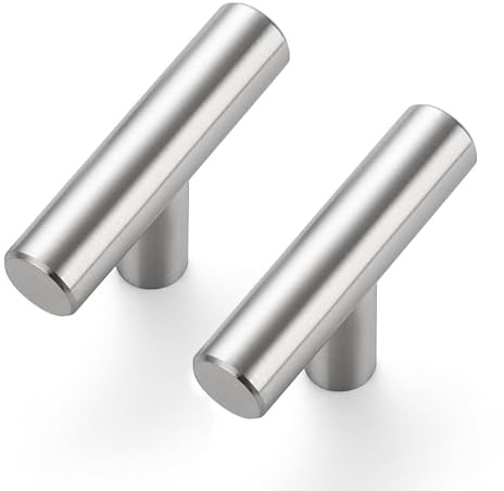 5 Pack Kitchen Cupboard Handles, Brushed Nickel Pulls 50mm Overall Length | T-Bar Pull Shape, Smooth Grip, For Kitchen Cupboards, Cabinets, Drawers, Furniture Restyle, Bathroom Storage, Wardrobe Doors