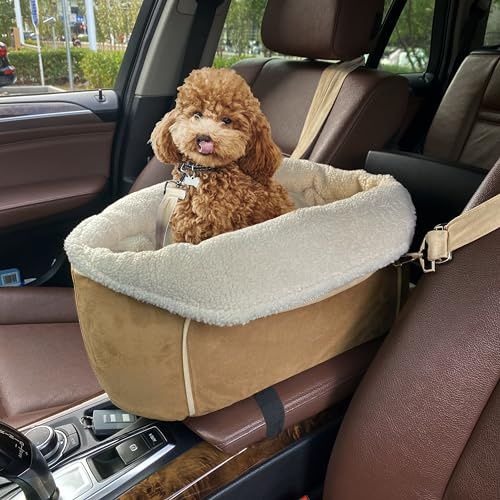 Warm Hunde Autositz Mittelkonsole für Kleine Hunde Hundekorb Hundebett Auto unter 6 kg, Gemütlich Hundesitz Tragbare Kleine Haustiertaschen Hundeautositz für den Beifahrersitz Vordersitz Hundesitz
