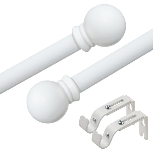 Bastone per tenda singolo con staffe, asta in metallo per finestre da 76 a 370 cm, set decorativo da 1,6 cm, bianco opaco