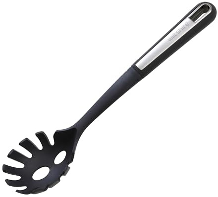 Wiltshire Aspire Spaghetti Spoon, Pasta Spoon with Portion Measurement, Serving Spoon, Heat-Resistant Utensil, Non-Stick, Non-Scratch, Anti-Slip Soft Touch Handle, Grey & Silver, 34x7.3x5.5cm