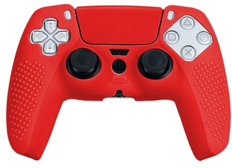 CUZKC Silikon Schutzhülle Anti-Rutsch Silikon Controller Skin für PlayStation 5 Wireless Controller,Gamecontroller-Hülle aus Silikon mit Partikelschutzhülle（Rot）