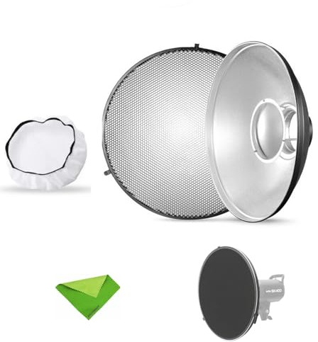 Godox 16.5inch/42cm Silver Beauty Dish Bowens Mount Reflector w/Honeycomb and White Diffuser, Light Modifier for Bowens Mount Studio Strobe Flash Monolight for Godox SK400II, AD600Pro, AD600BM, MS300